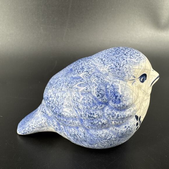 Vintage Dedham Bird Figurine Cobalt Blue & White Ceramic Crackle Glaze Design - Picture 6 of 12